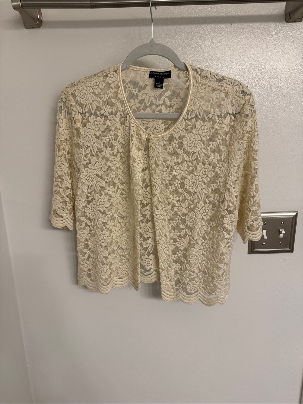 connected apparel Lace Open Cardigan - Cream